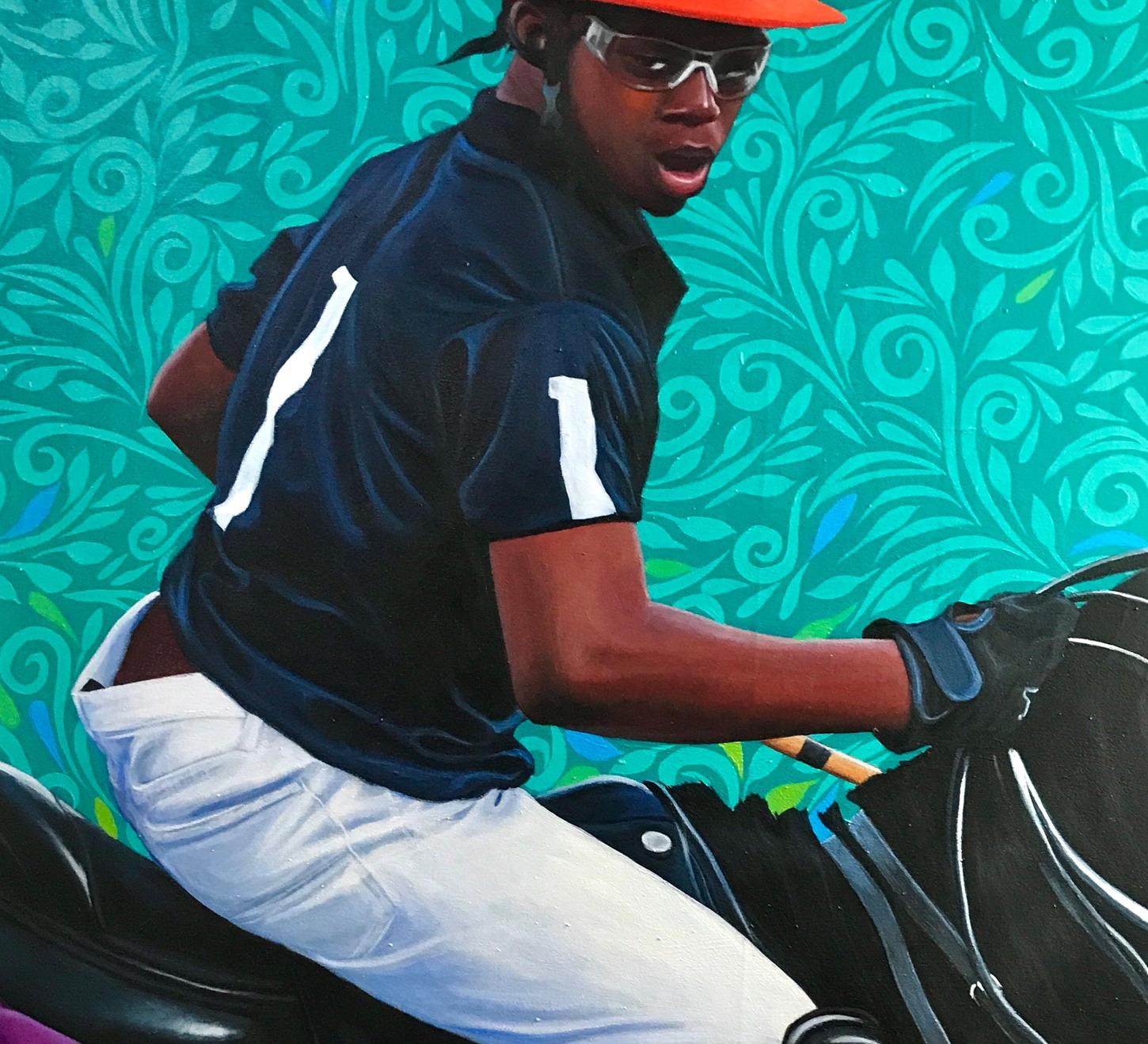 Horse and Rider - 21st Century Contemporary, Figurative, Horse, Men Polo Player - Black Portrait Painting by Kehinde Mayowa