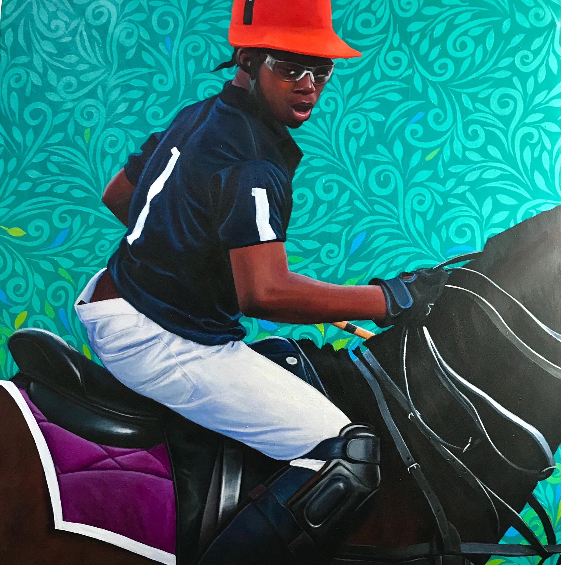 Kehinde Mayowa Portrait Painting - Horse and Rider - 21st Century Contemporary, Figurative, Horse, Men Polo Player