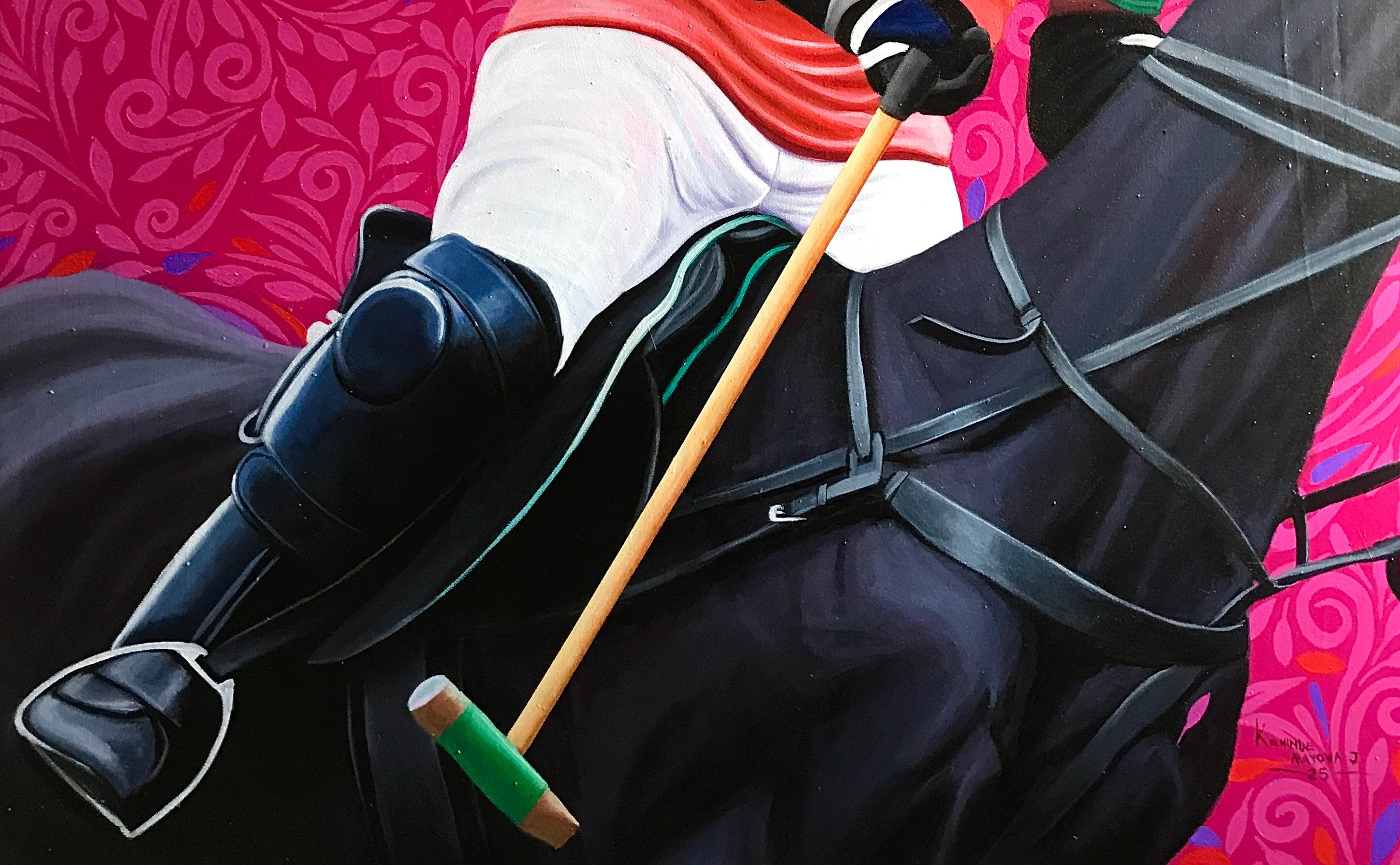 Mallet's Majesty - 21. Jahrhundert Zeitgenössisch, Figurativ, Pferd, Männer Polospieler (Surrealismus), Painting, von Kehinde Mayowa