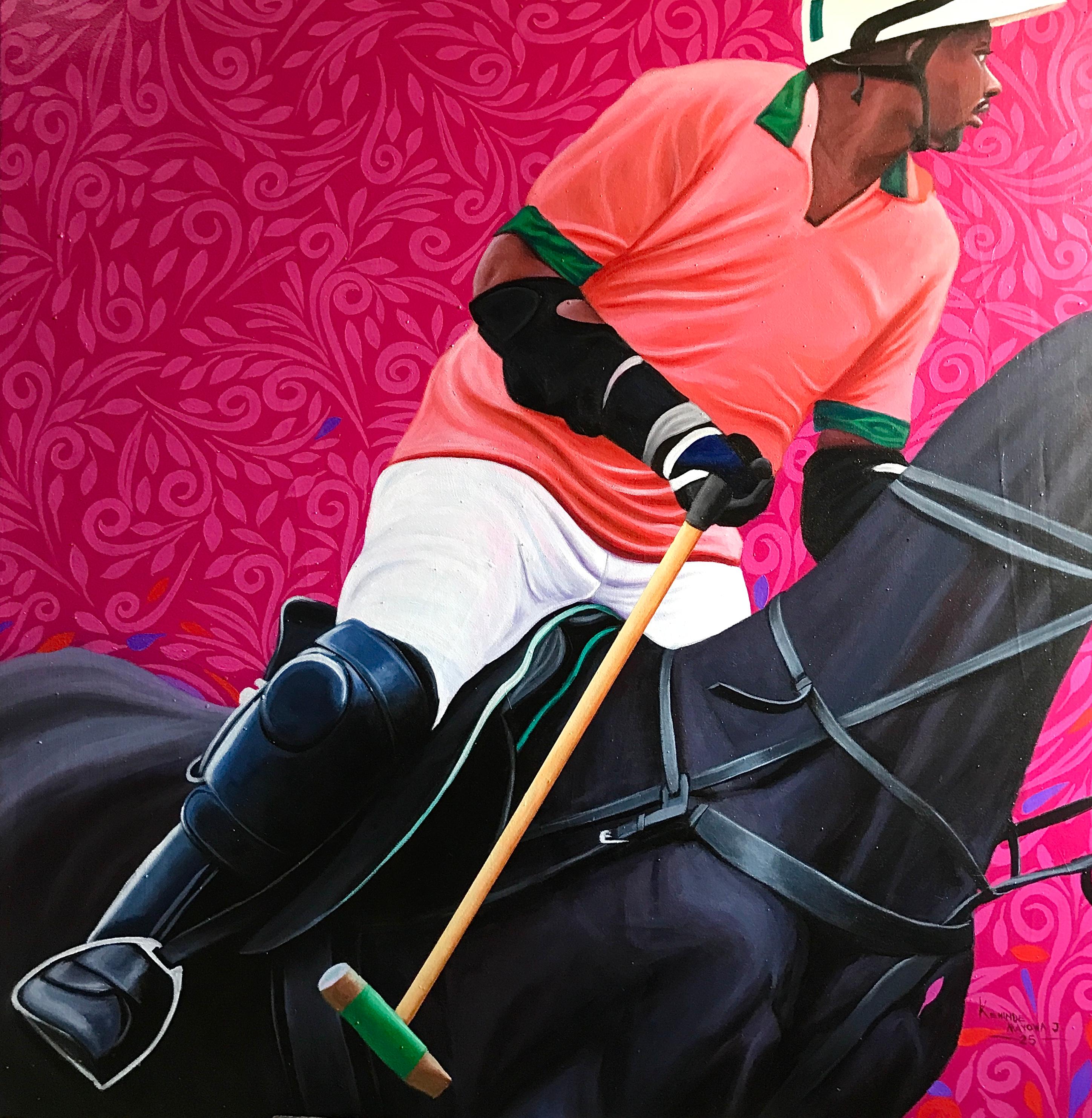 Kehinde Mayowa Figurative Painting – Mallet's Majesty - 21. Jahrhundert Zeitgenössisch, Figurativ, Pferd, Männer Polospieler