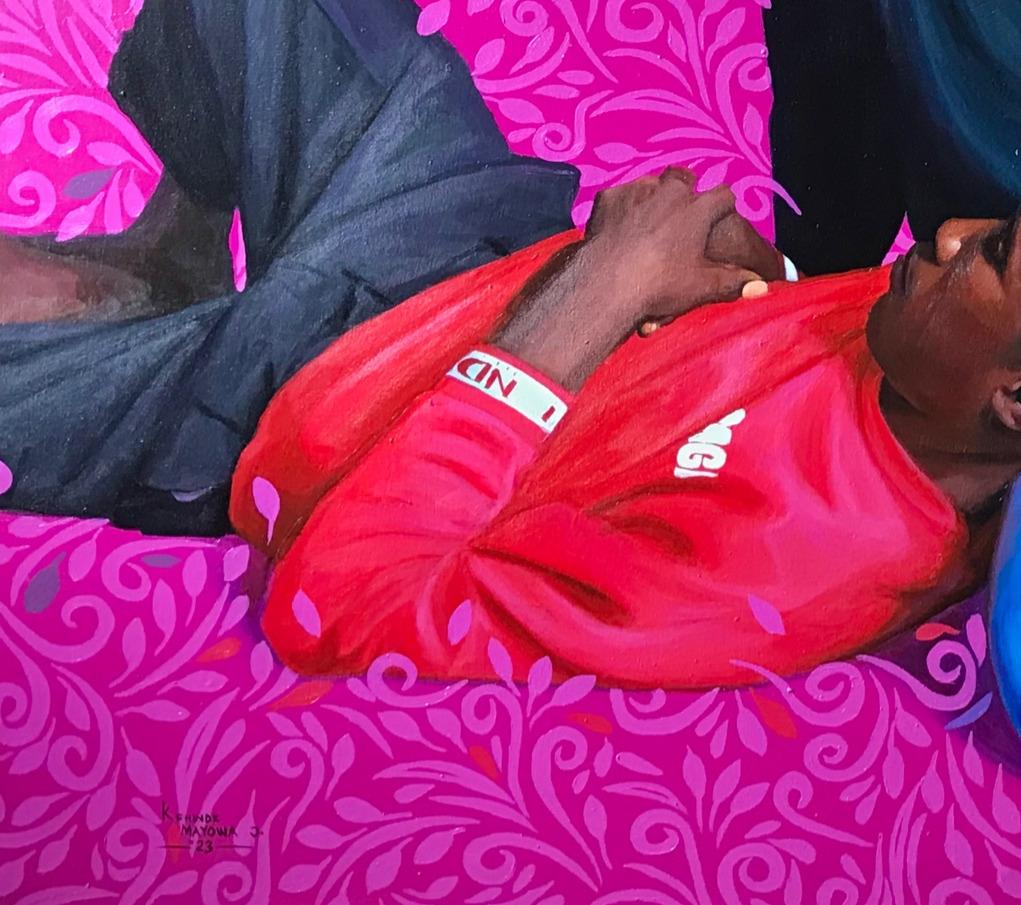 Mi hermano - Siglo XXI Contemporáneo, Retrato figurativo, Hombres, Patrón de color - Figurative Painting Púrpura de Kehinde Mayowa