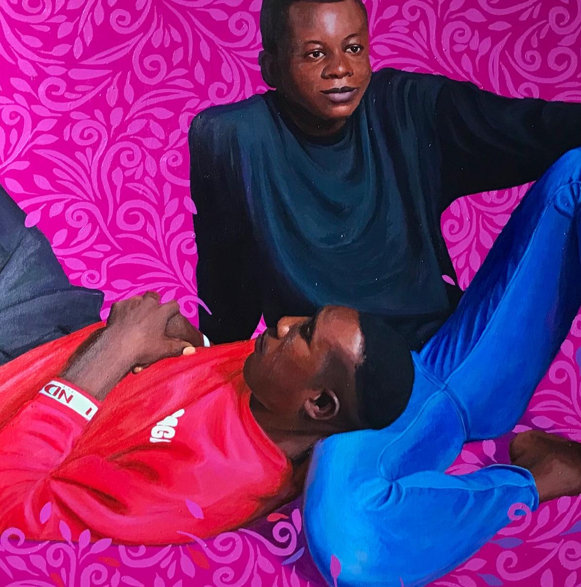 Mi hermano - Siglo XXI Contemporáneo, Retrato figurativo, Hombres, Patrón de color en venta 1