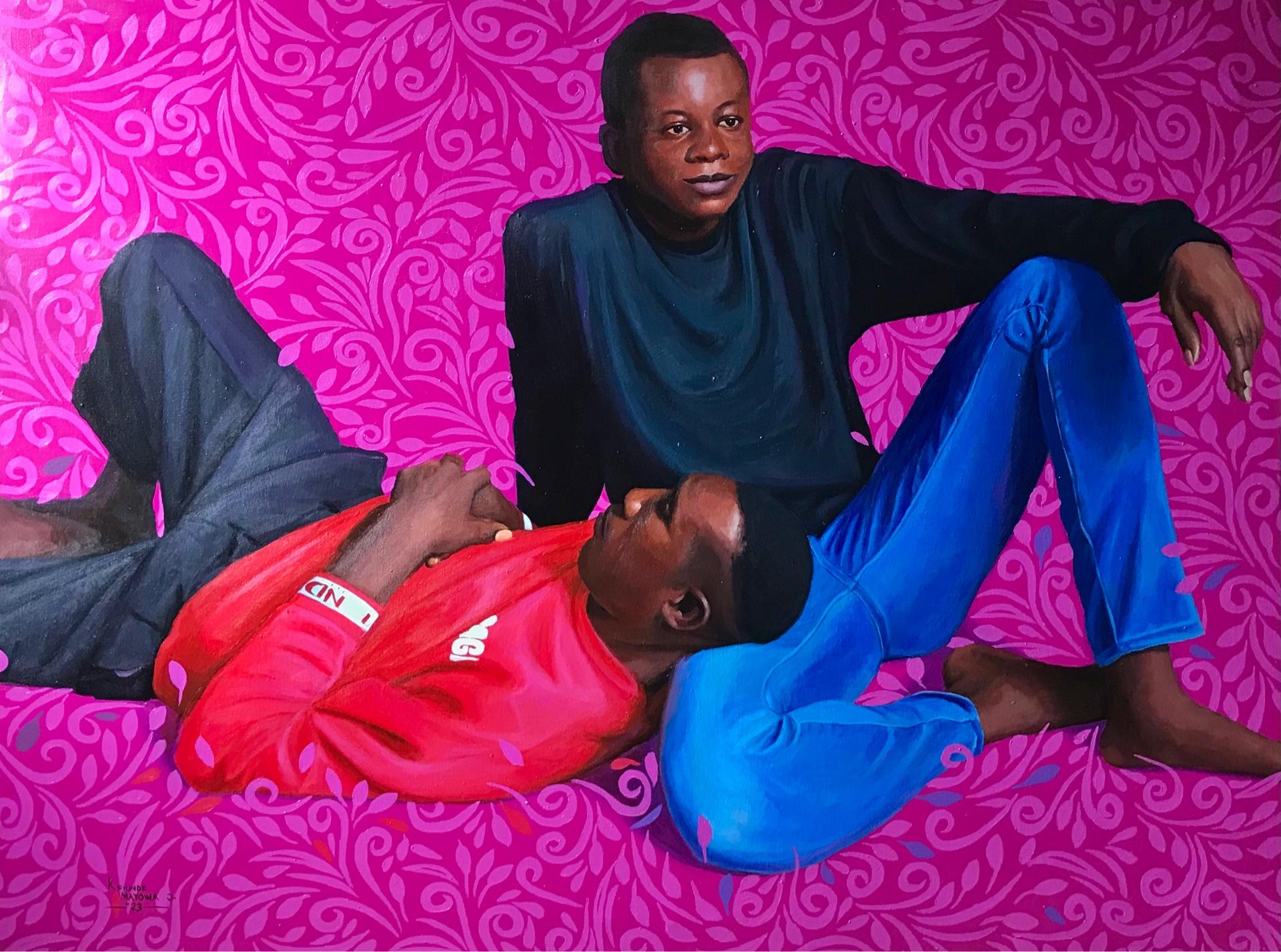 Figurative Painting de Kehinde Mayowa - Mi hermano - Siglo XXI Contemporáneo, Retrato figurativo, Hombres, Patrón de color