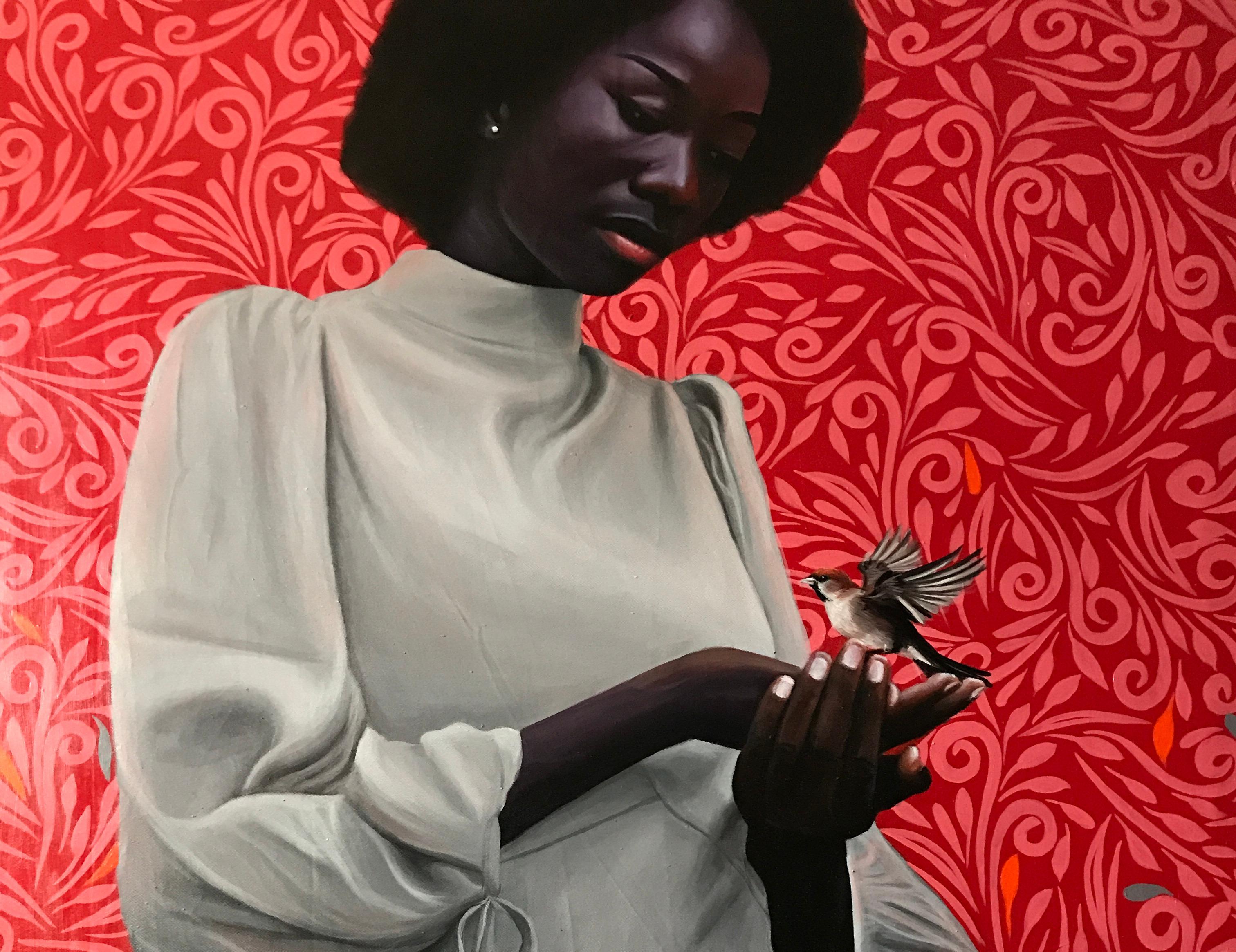 Worthy Than a Sparrow 2 - XXI secolo contemporaneo, Figurativo, Uccello, Donna - Painting di Kehinde Mayowa
