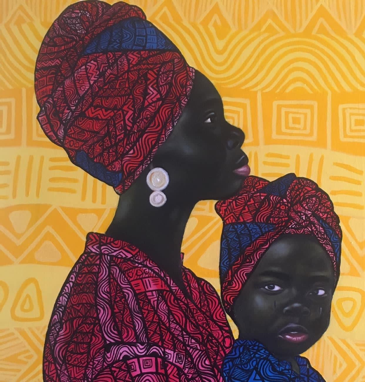 Erstgeborener (Expressionismus), Mixed Media Art, von Kehinde Oyafajo