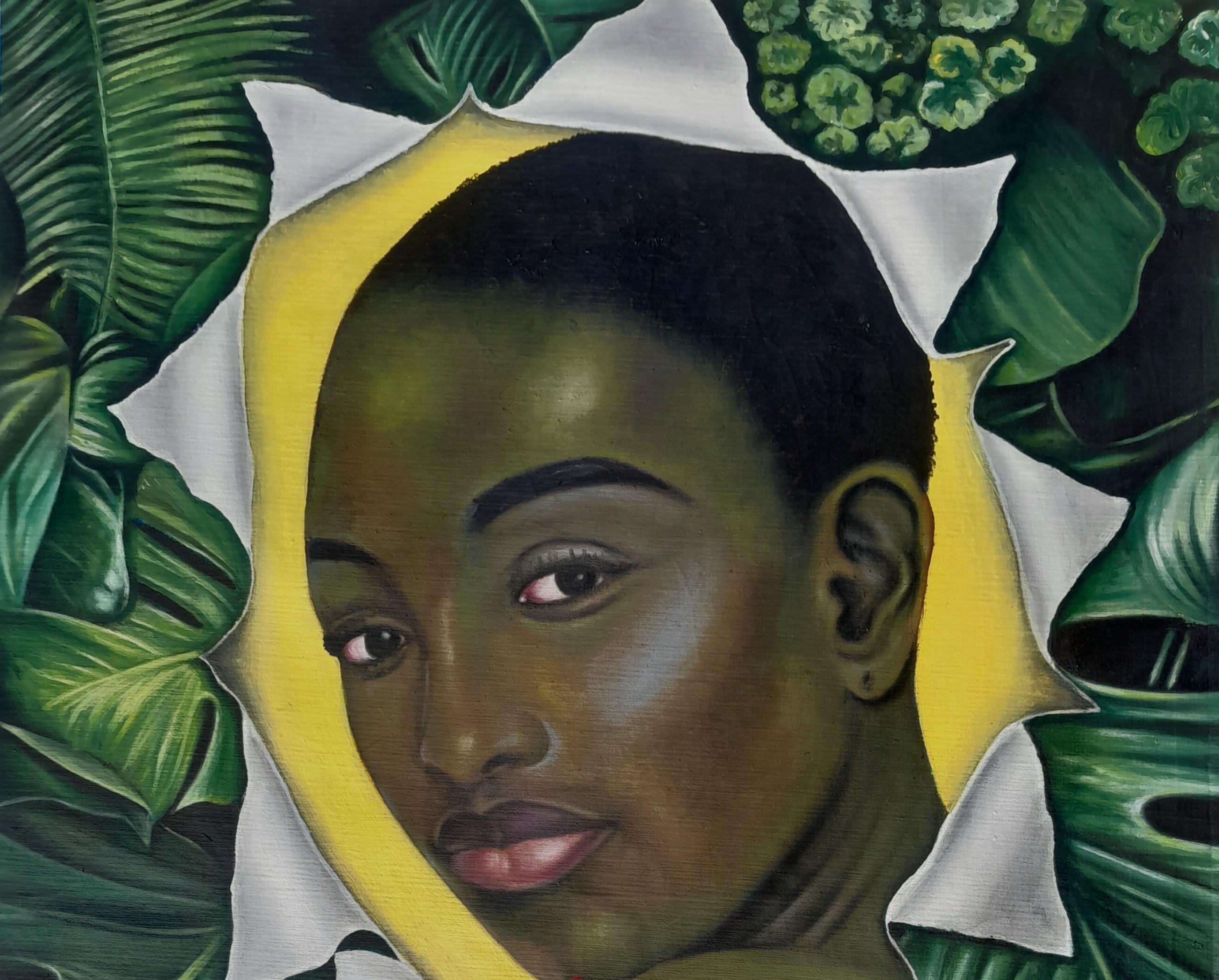 Illumination - 21st Century, Contemporary, Figurative Portrait, Women, Plant - Expressionist Mixed Media Art by Kehinde Oyafajo