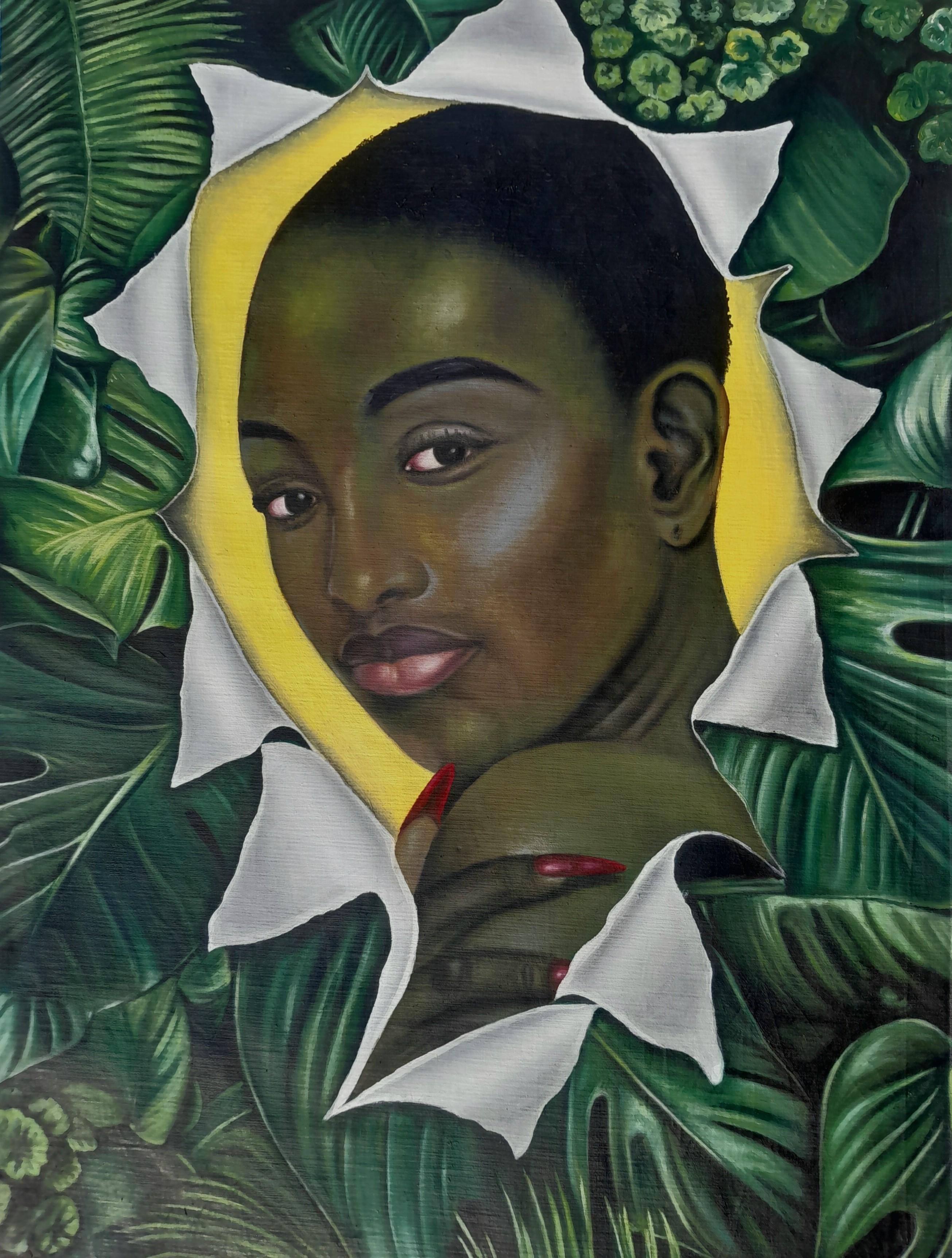 Iluminación - Siglo XXI, Contemporáneo, Retrato Figurativo, Mujer, Planta