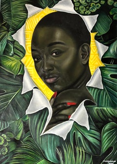 Liberation -21st Century, Contemporary, Figurative Portrait, Modern Women, Plant