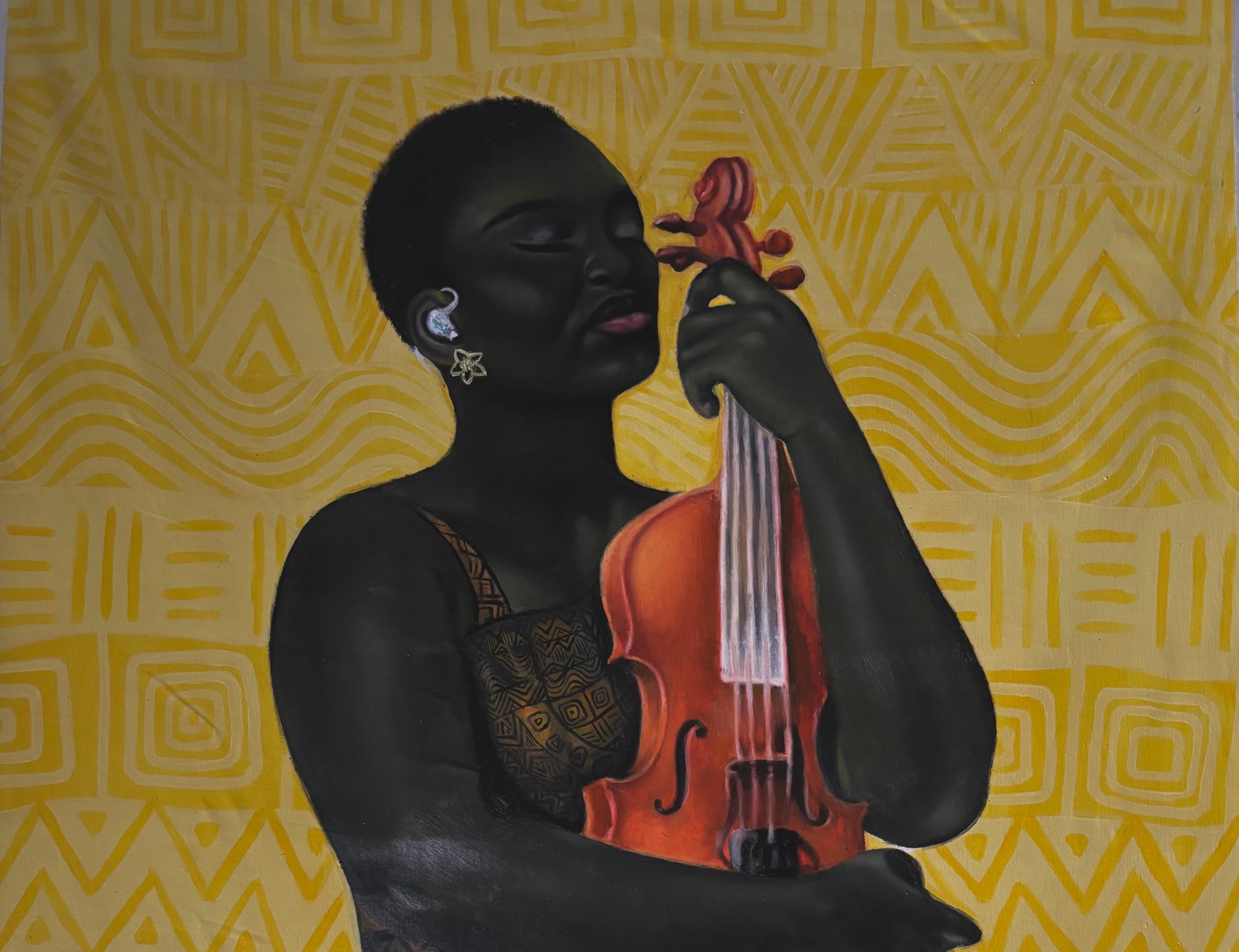 Passion - 21. Jahrhundert, Zeitgenössisch, Figuratives Porträt, Moderne Frauen, Musik – Painting von Kehinde Oyafajo