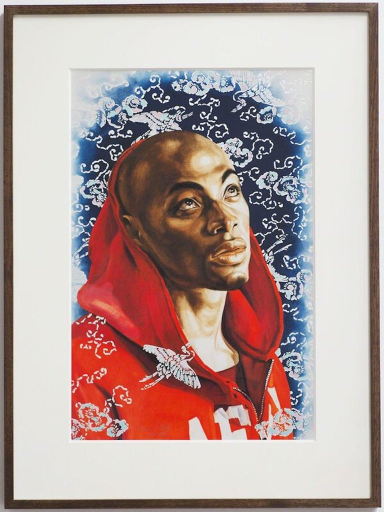 Kehinde Wiley's 'Sophie Arnould Study II, 2016' is part of a limited edition print of only 30 copies. 
This beautiful print is a hand-embellished pigment print on Epson Hot Press Bright paper in artist's frame. 
Numbered 23/30 plus 5 artist’s proofs