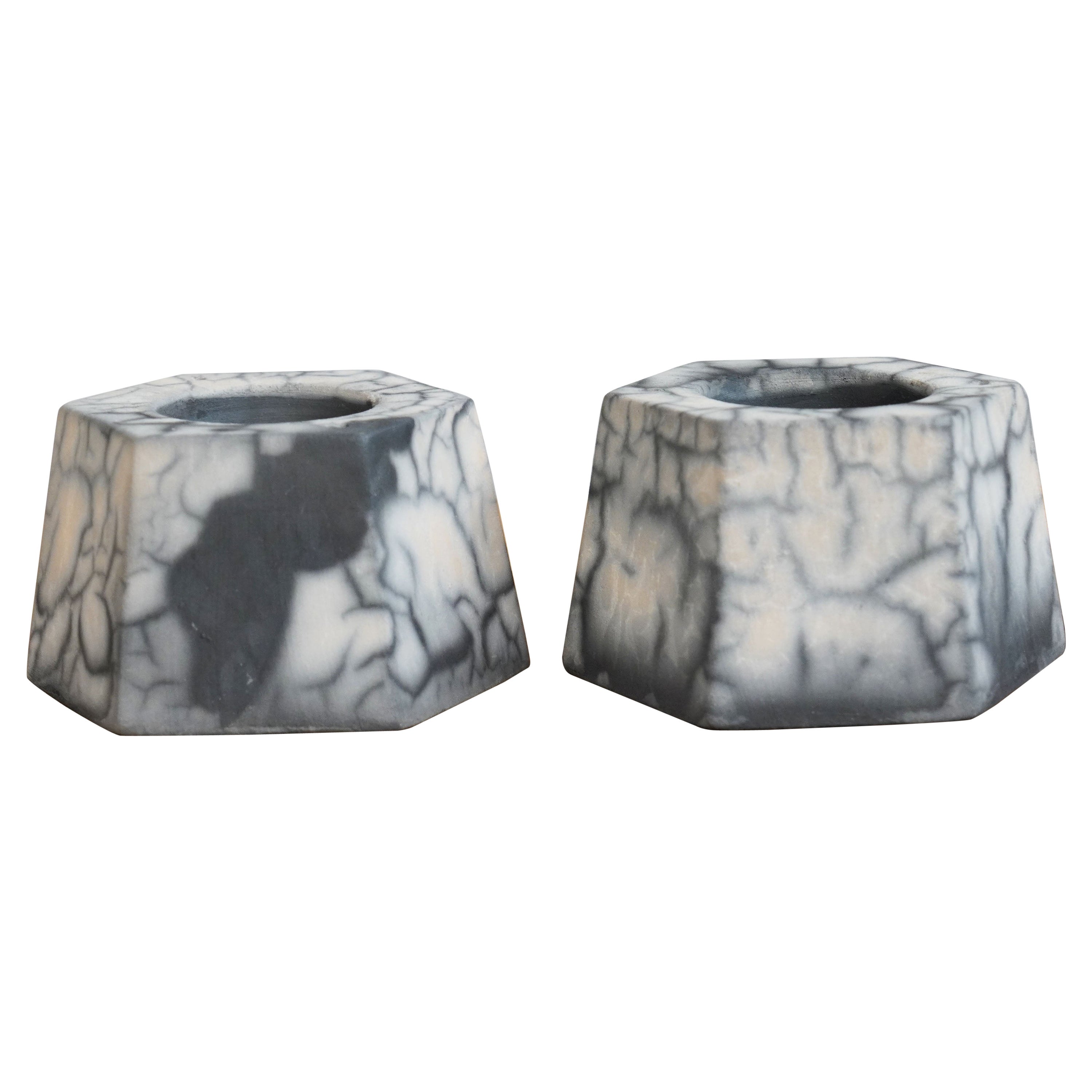 Keihatsu - 2 Pack de bougeoirs en raku fumé, décoration intérieure en céramique faite à la main en vente