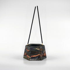 Keihatsu Raku Tealight Candle Holder - Carbon Copper - Handmade Ceramic Pottery