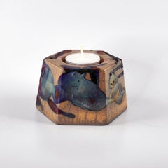 Keihatsu Raku Tealight Candle Holder Half Copper Matte Handmade Ceramic Pottery