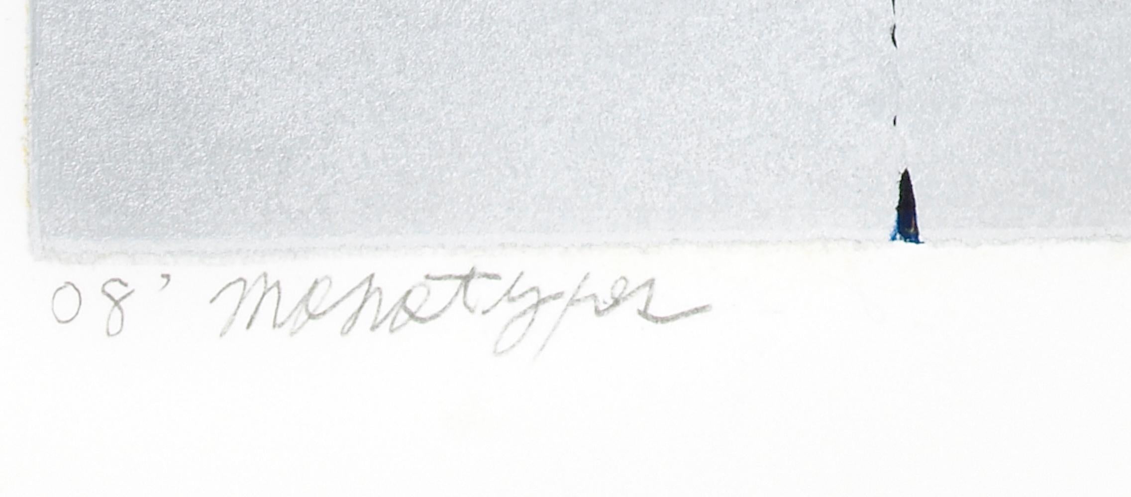 Opus 9, Abstract Sunset Landscape Woodcut Monoprint, 22 x 21 IN Framed - Black Landscape Art by Keiji Shinohara