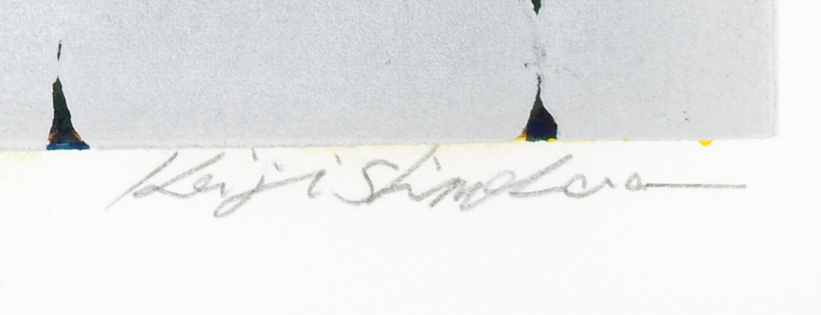 Opus 9, Abstract Sunset Landscape Woodcut Monoprint, 22 x 21 IN Framed For Sale 1