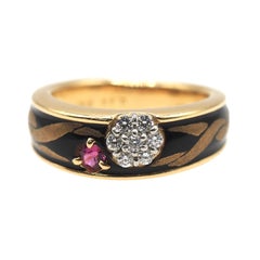 Keiko Ikeda Platinum 18K Gold Ruby Diamond Enamel Band Ring