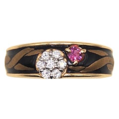 Keiko Ikeda Platinum 18K Gold Ruby Diamond Enamel Band Ring