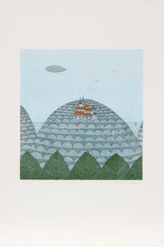 Castle, Folk Art Aquatint Etching by Keiko Minami