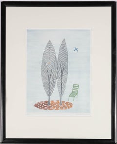 Keiko Minami (1911–2004) - 20th Century Etching, Autumn Trees, Green Chair