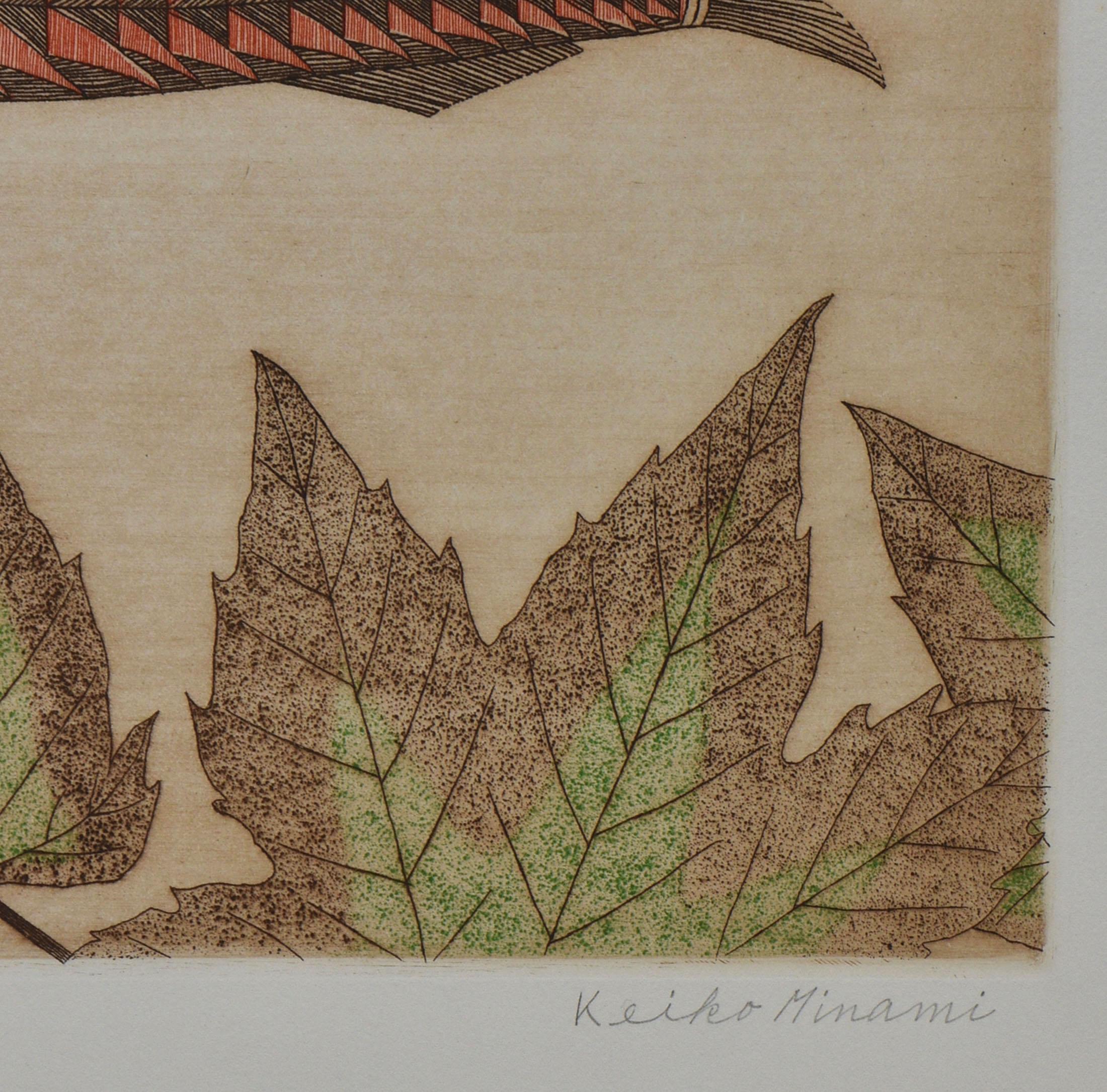Folk Art Keiko Minami Signed Etching with Aquatint on Bfk Rives Wove 'Fishes' Japanese For Sale