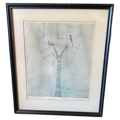 Keiko Minami Signed Limited Edition Japanese Etching Print Birds in Tree