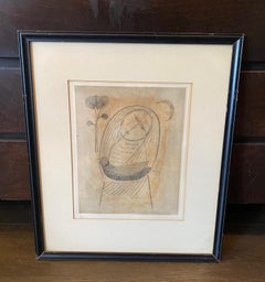 Keiko Minami Signed Limited Edition Japanese Etching Print Woman Girl With Bird