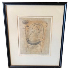 Keiko Minami Signed Limited Edition Japanese Etching Print Woman Girl With Bird