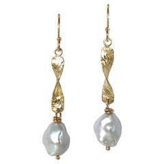 Keiko Mita 14 Karat Yellow Gold Freshwater Keshi Pearl Twizzle Pearl Earrings