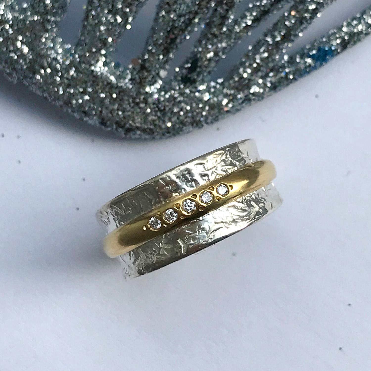 For Sale:  Keiko Mita 18 Karat Yellow Gold and Sterling Silver Duo Band with Diamonds 3