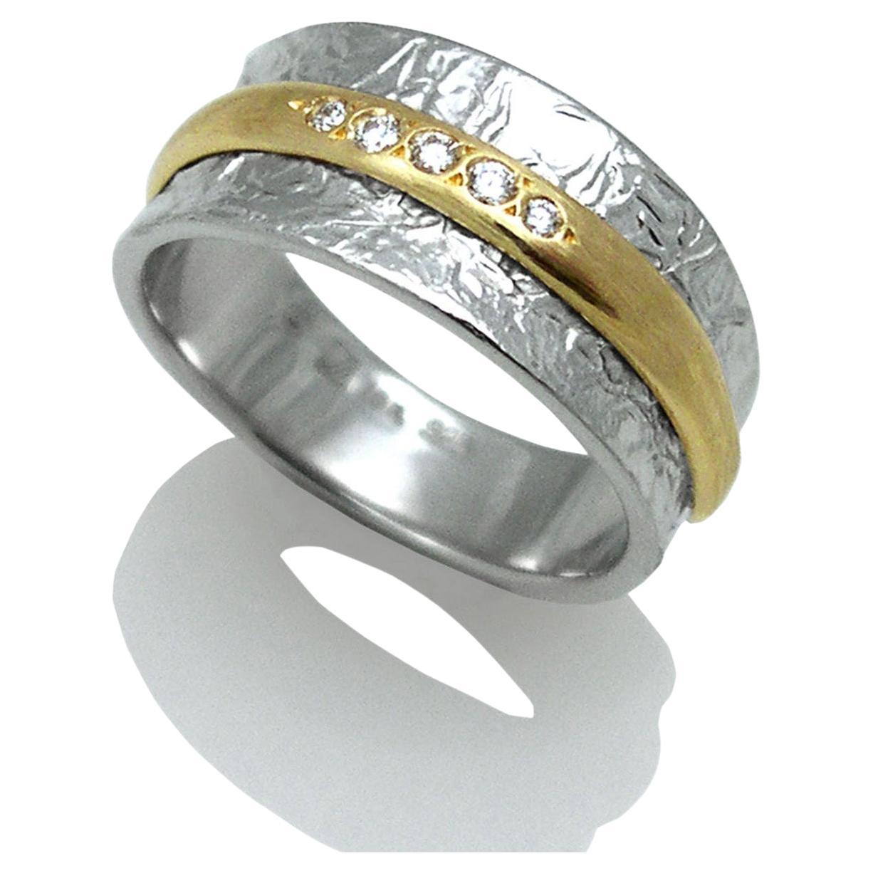 For Sale:  Keiko Mita 18 Karat Yellow Gold and Sterling Silver Duo Band with Diamonds