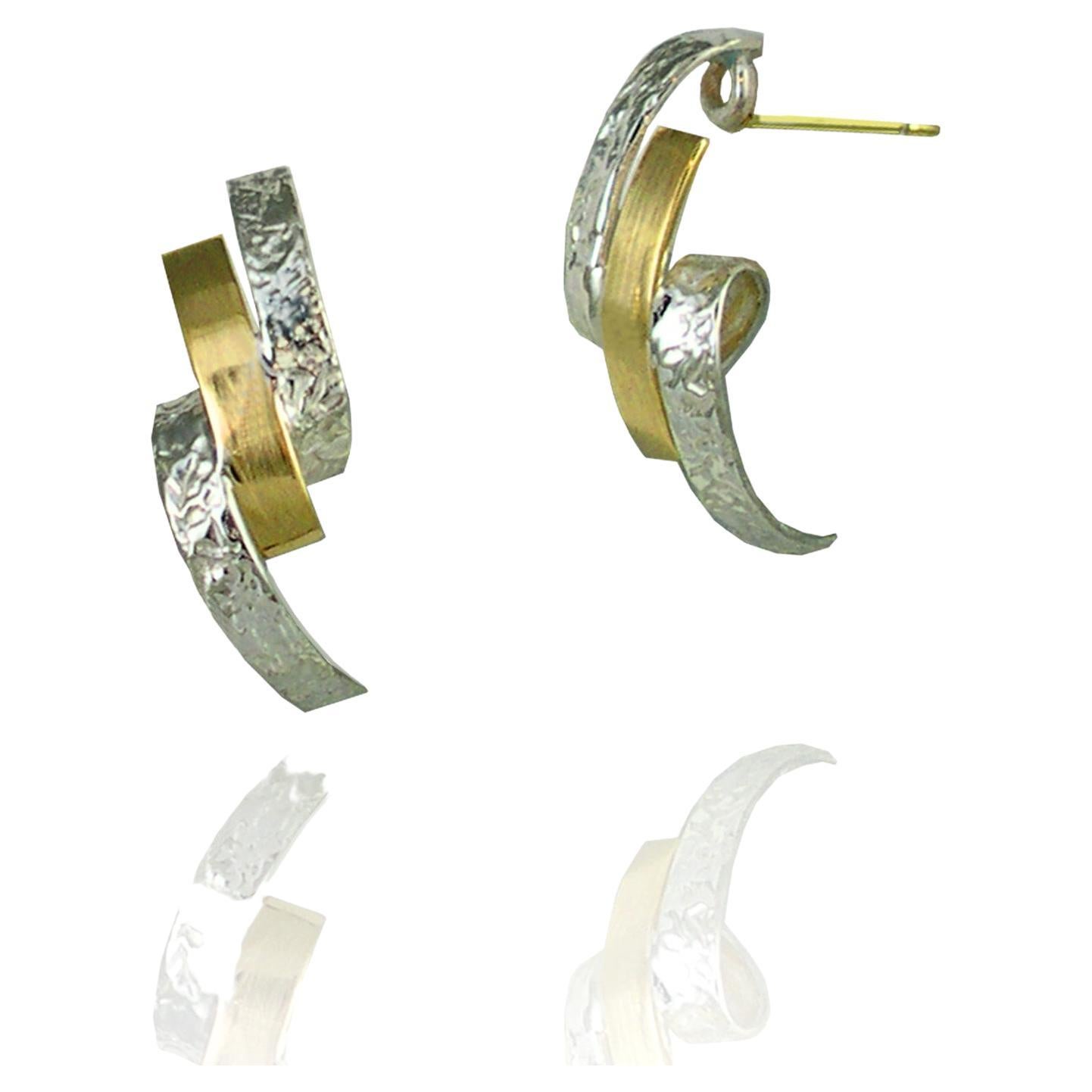 Keiko Mita 18 Karat Yellow Gold and Sterling Silver Loop Earrings For Sale