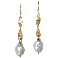 Keiko Mita 18 Karat Yellow Gold Freshwater Keshi Pearl Twizzle Pearl Earrings
