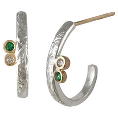 Keiko Mita Sterling Silver Lyla Hoops with Diamond and Green Garnet Accents
