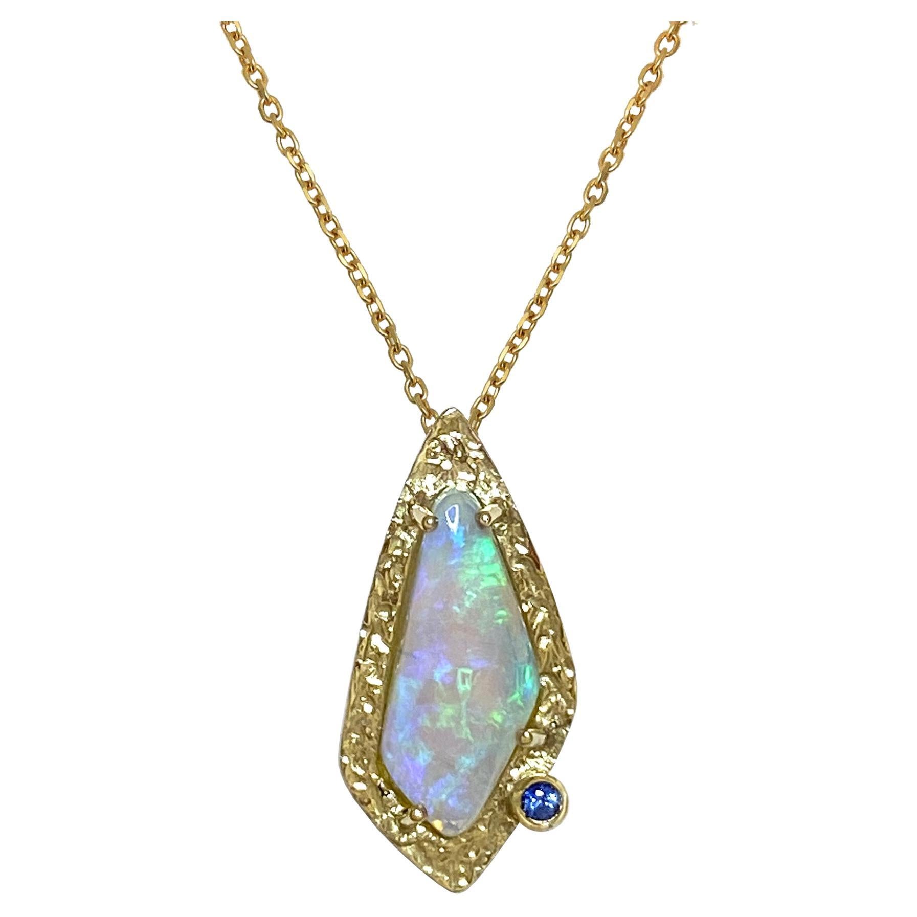 Keiko Mita's Opal Azure Necklace in a Gold Frame with Blue Sapphire Accents For Sale