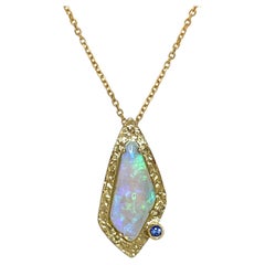 Keiko Mita's Opal Azure Necklace in a Gold Frame with Blue Sapphire Accents