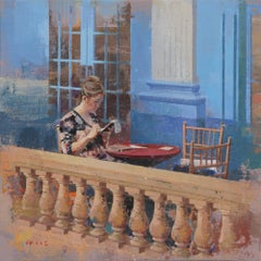 Used Chicago Theatre - Seated Woman Surrounded by Architectural Detail and Blue Walls