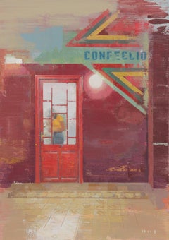 Confecció - Escena Urbana Callejera, Pintura Original, Enmarcada