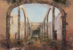 Jardi de San Cristobal - Architectural Ruins, Pale Blue Sky, Acrylic on Canvas