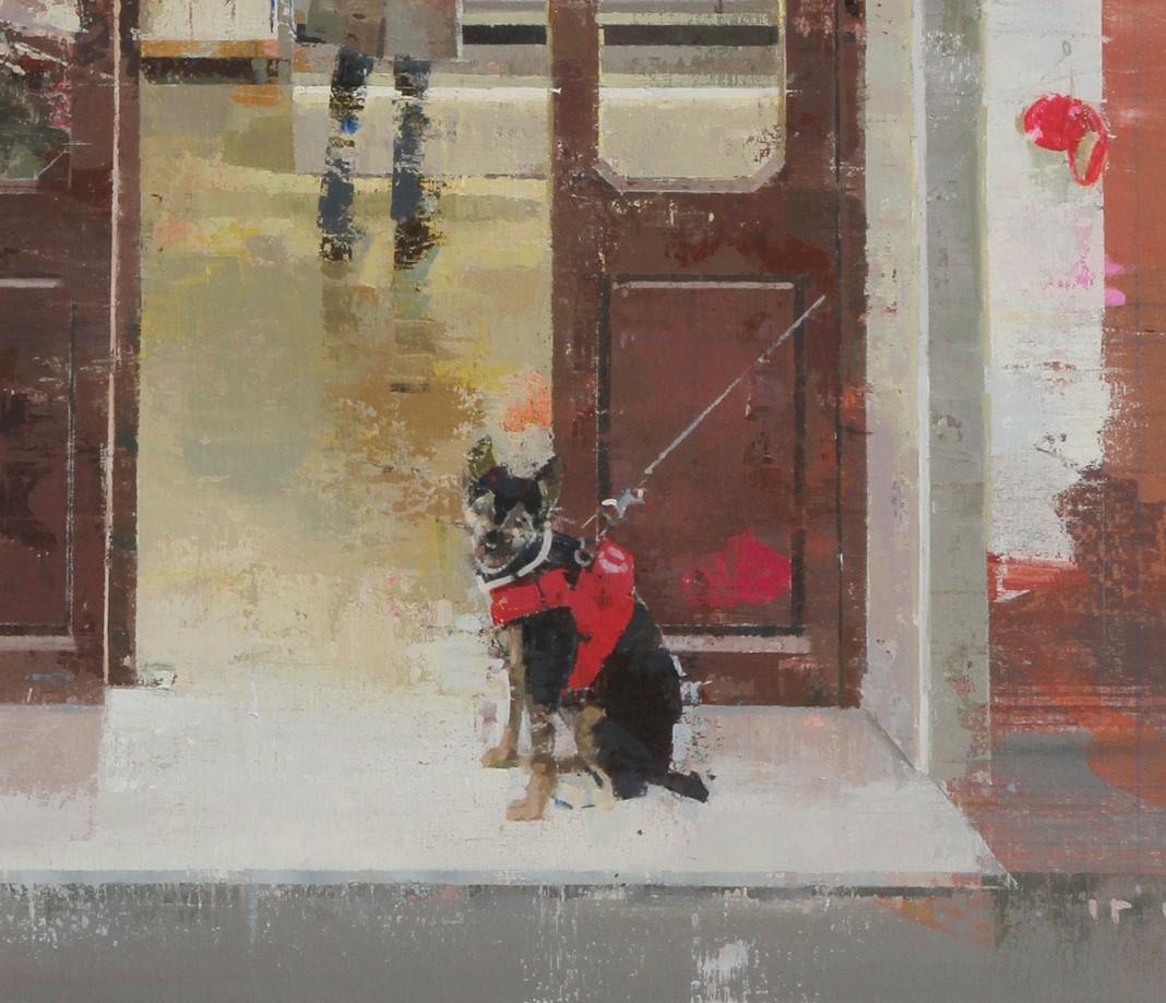 La Chitarra - Scena di strada urbana, dipinto originale, con cornice - Painting Contemporaneo di Keiko Ogawa