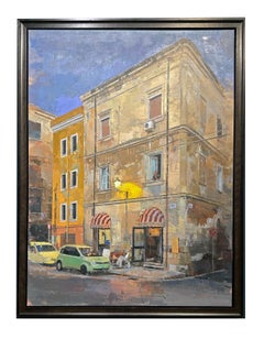 Piazza Tola - Tranquil Urban Neighborhood Scene, Original Painting, Framed