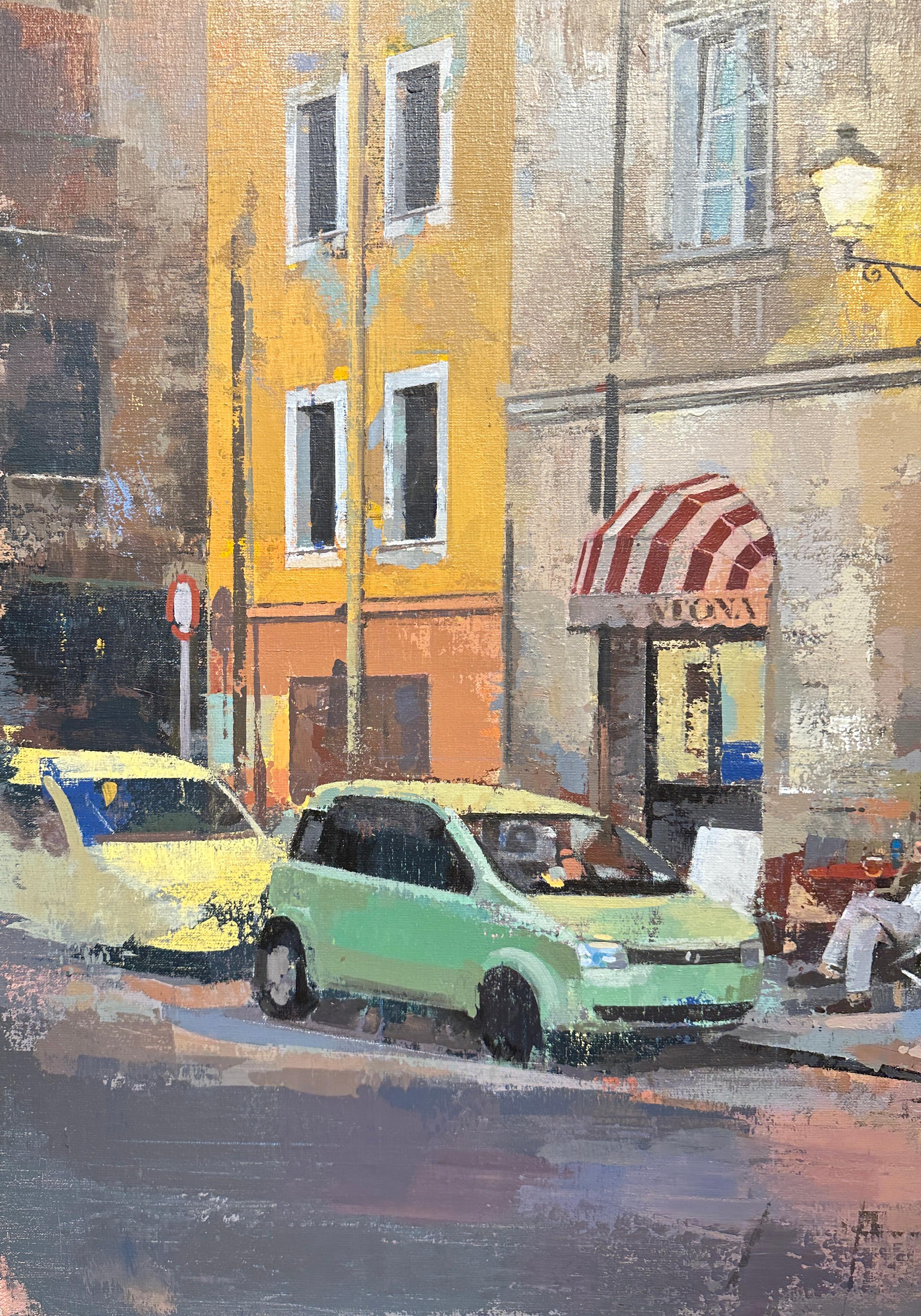 Time stands still in the Piazza Tola. For a brief second the hustle and bustle of urban life has quieted to the tranquil simplicity of a this urban scene. Ogawa adds swaths of soft color in loose brushwork to quiet the scene even further. The piece