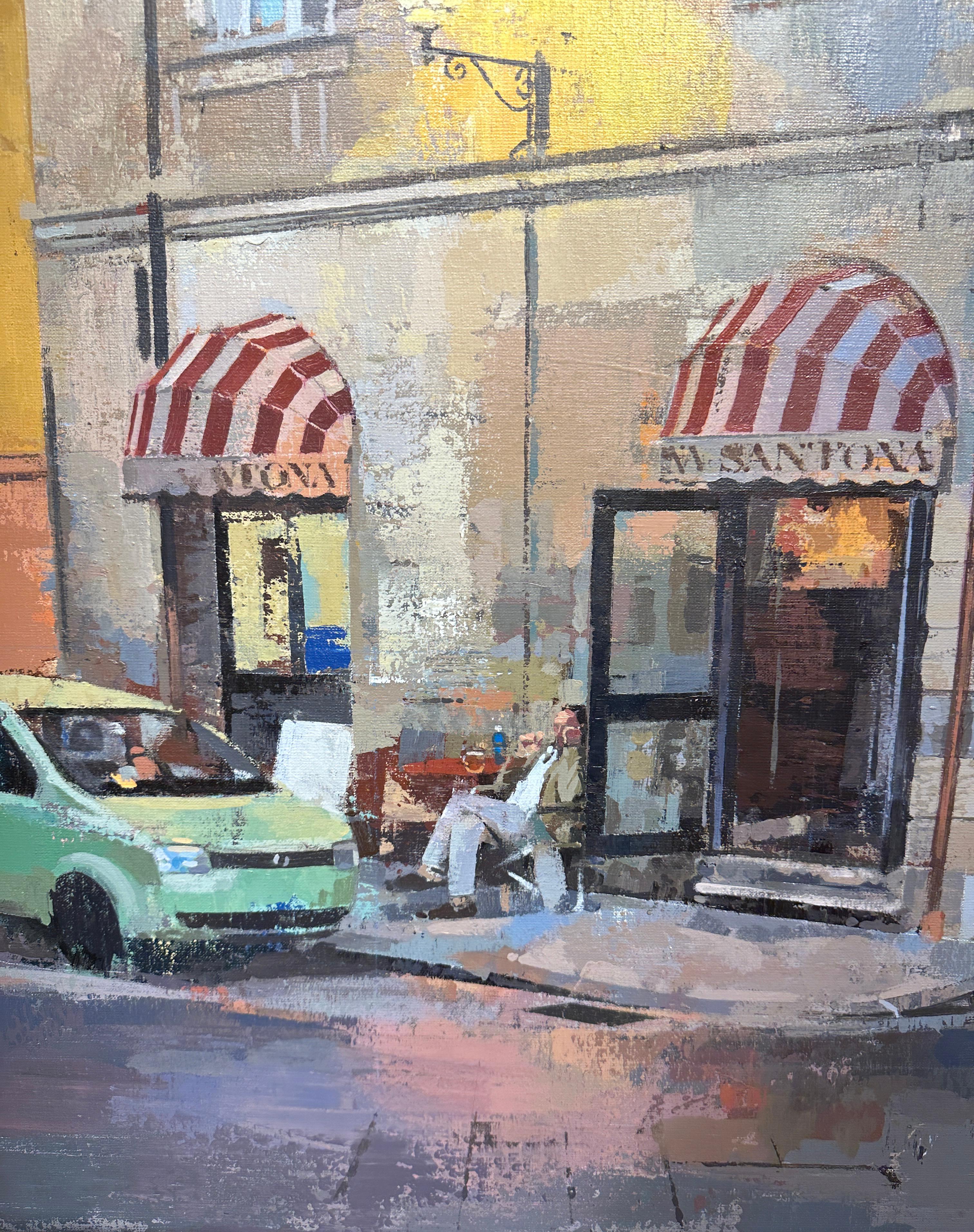 Piazza Tola - Tranquil Urban Neighborhood Scene, Original Painting, Framed For Sale 1