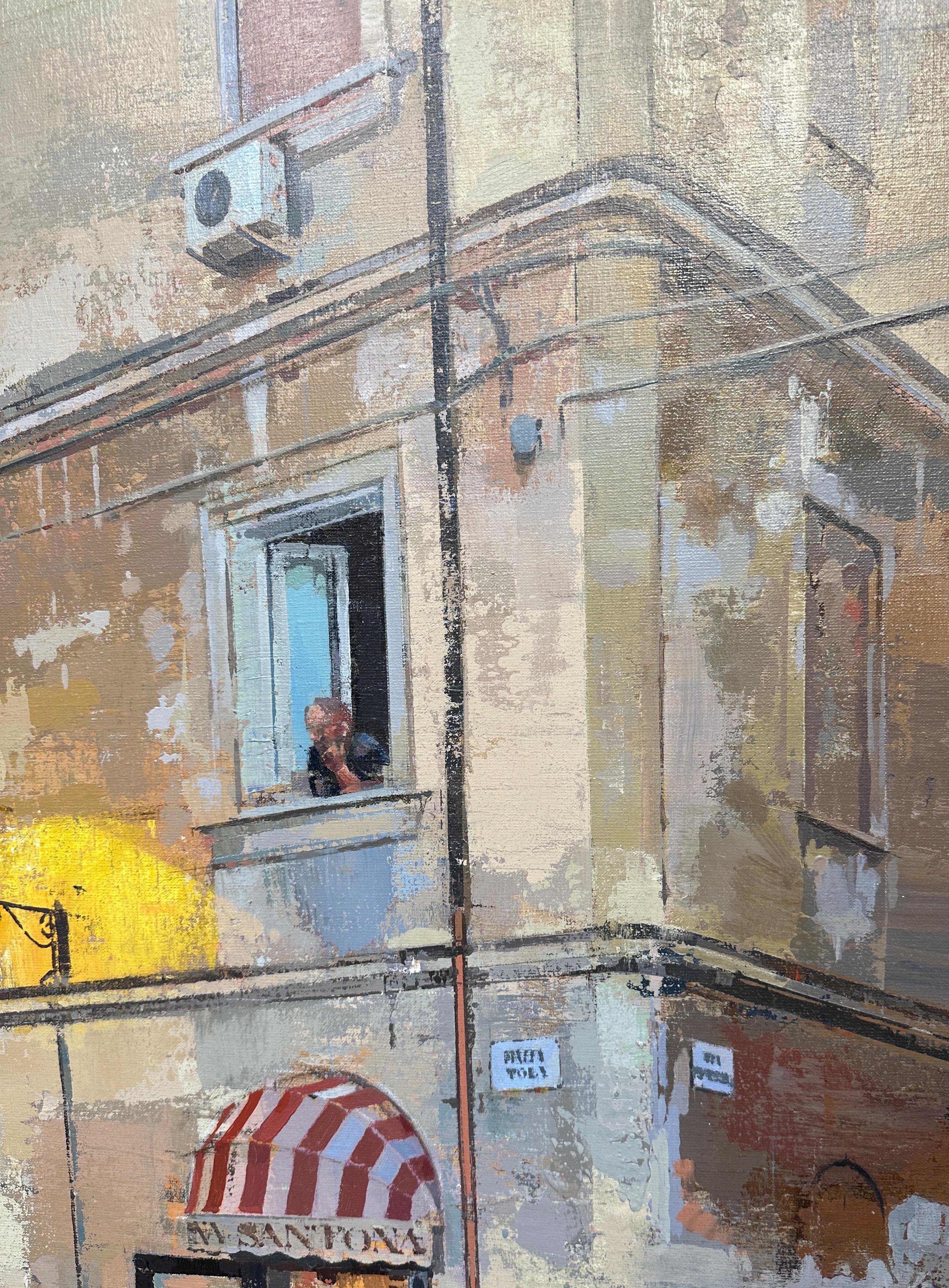 Piazza Tola - Tranquil Urban Neighborhood Scene, Original Painting, Framed For Sale 2