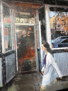 Smoke Daddy - Woman Walking Past a BBQ Joint in the City, Original Painting