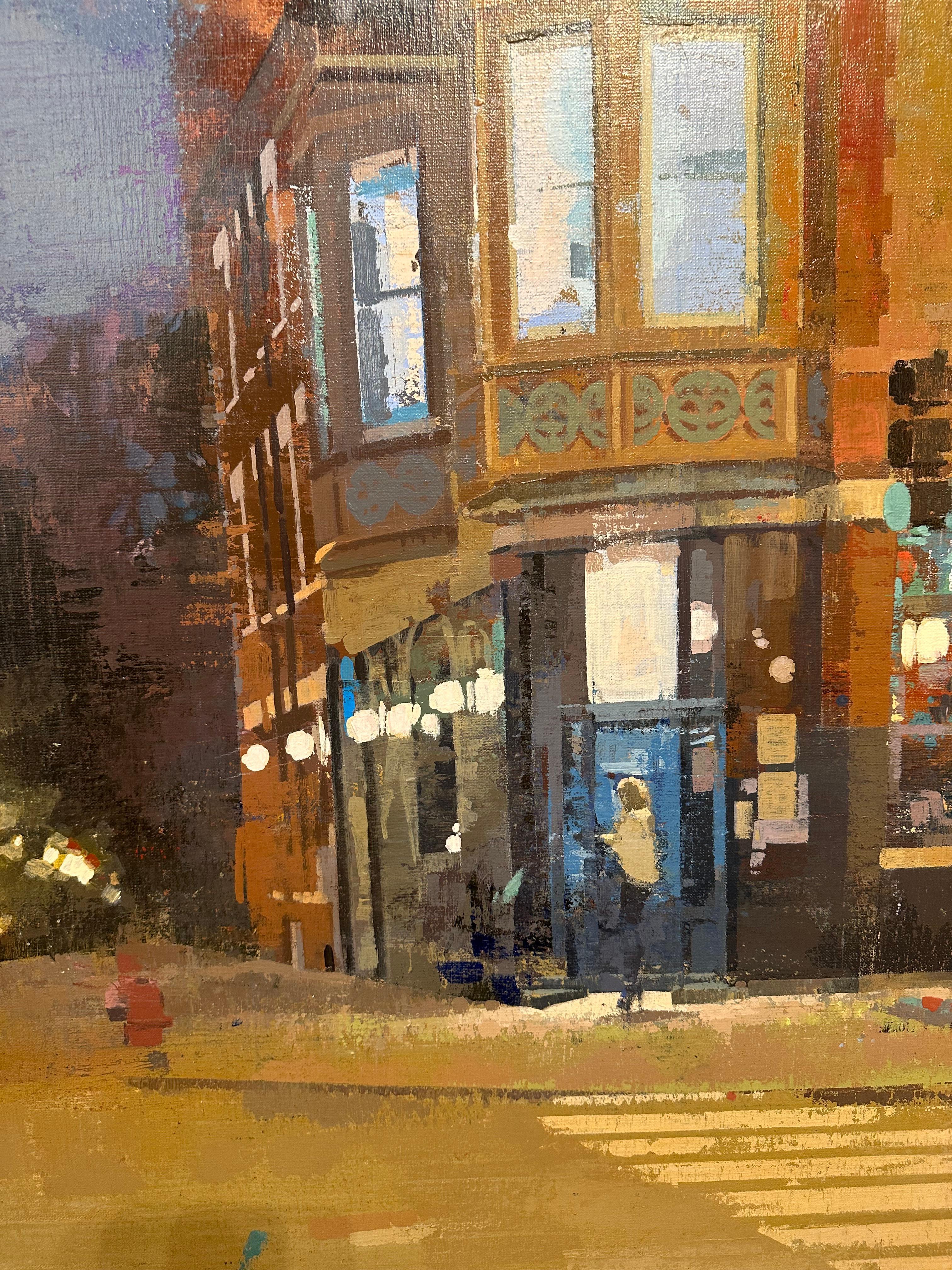 La notte di Wicker Park  Scena urbana in un quartiere di Chicago, Pittura originale in vendita 3