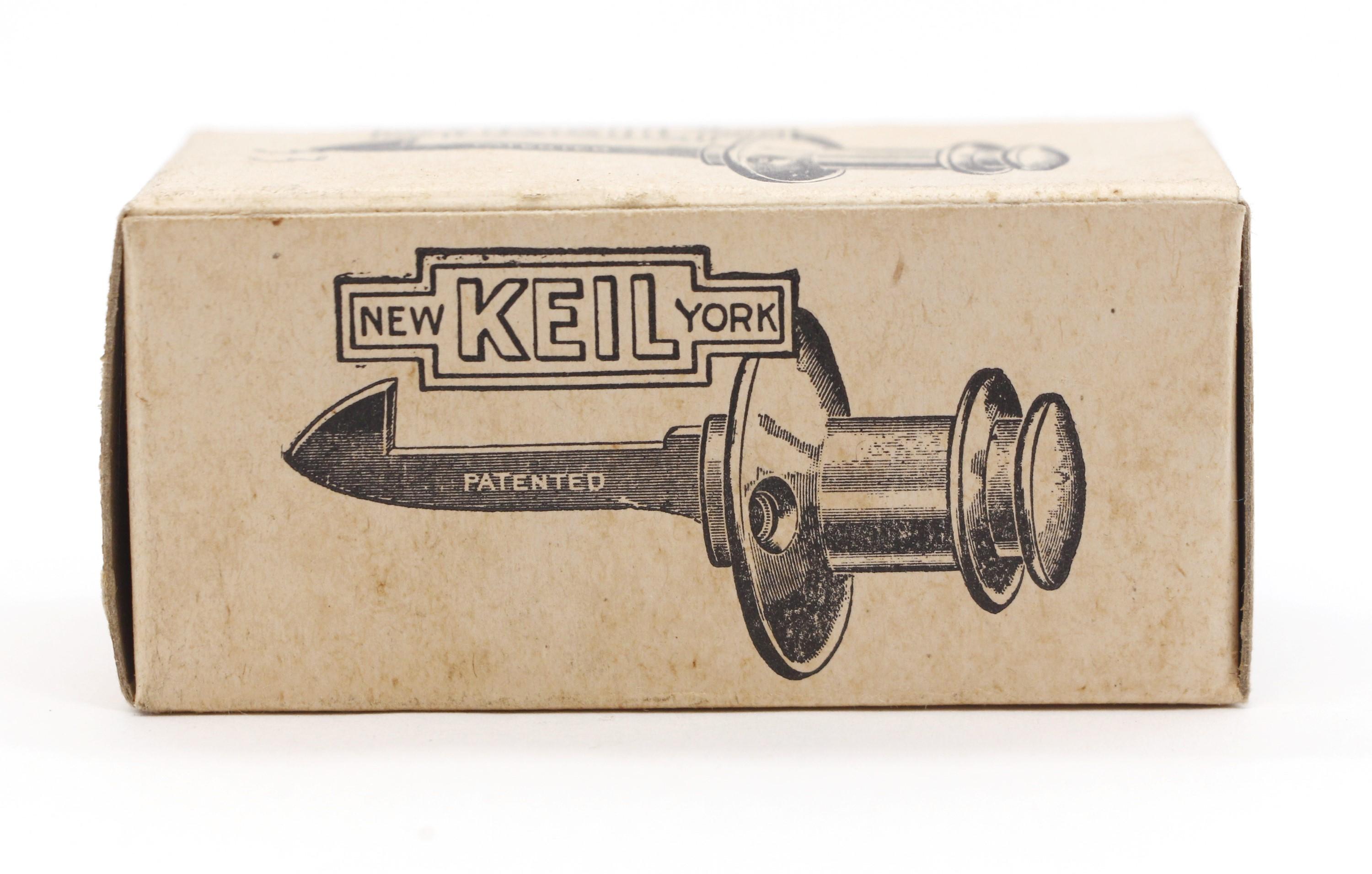 Cabinet push button catch knobs made of nickel plated steel. Made by Keil of New York. Style One L 400. Condition is old new stock in original box. Large quantity is available at time of posting. Please inquire. Priced each. Please note, this item