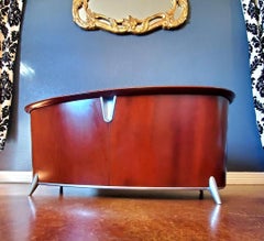 Mesa o banco auxiliar Keilhauer de madera curvada de caoba y aluminio