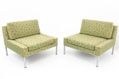 Keilhauer Mid Century Chrome Upholstered Lounge Chairs, Matching Pair