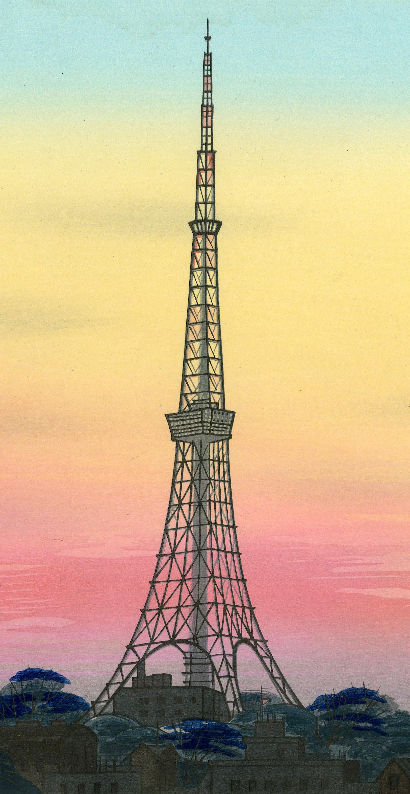Tokyo Tower in Shiba - Other Art Style Print by Keimei Anzai