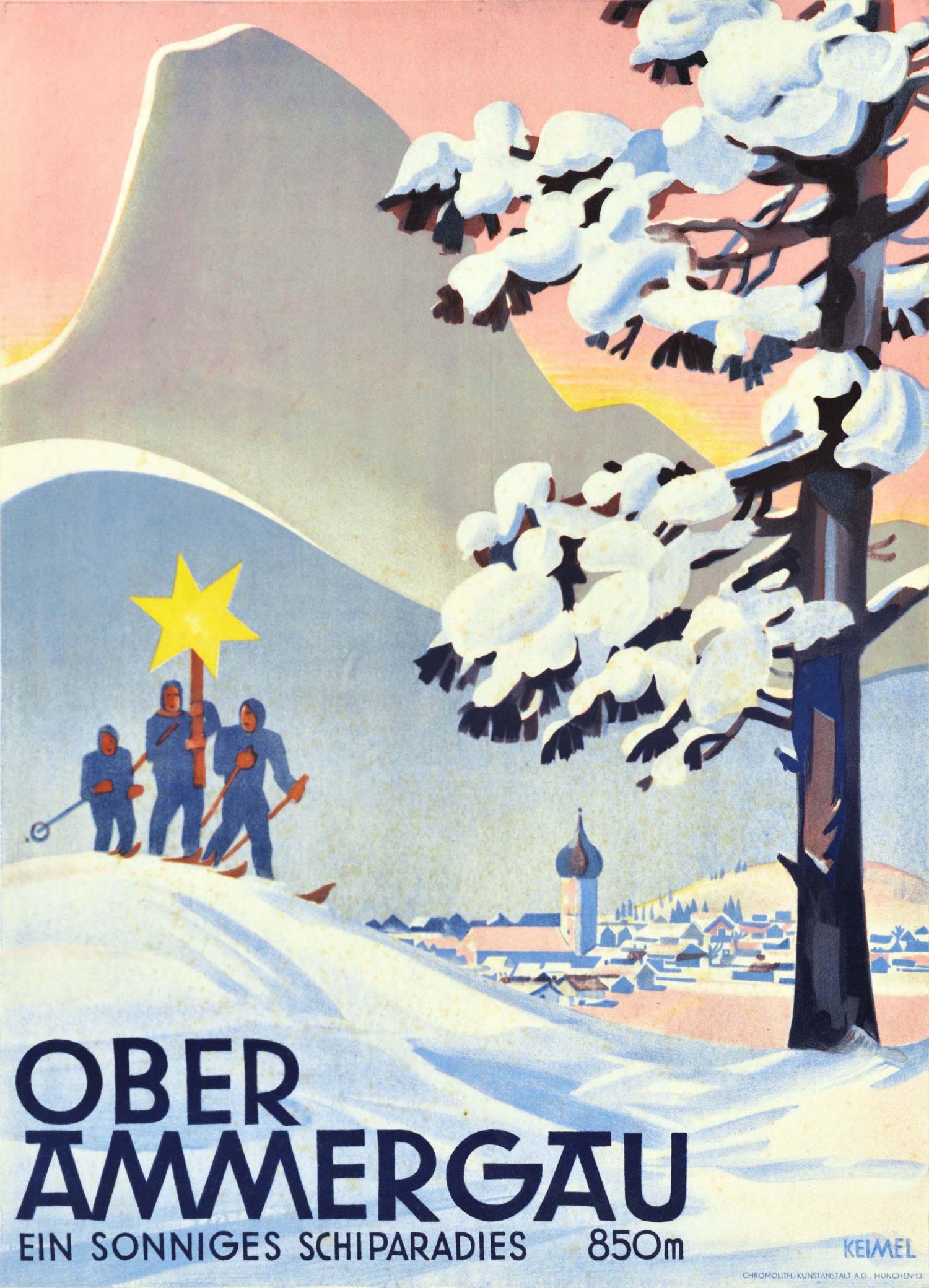 Bavaria Germany Oberammergau Vintage World Travel Art Poster Print
